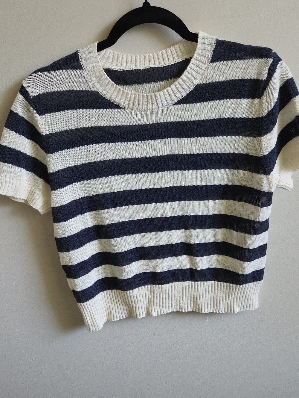 Navy and Cream Striped Knit Crop Top